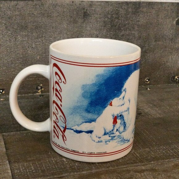 VINTAGE COCA COLA 1996 POLAR BEAR PUSH COFFEE MUG RETRO CUP GRAPHIC TEA CERAMIC - Picture 2 of 6
